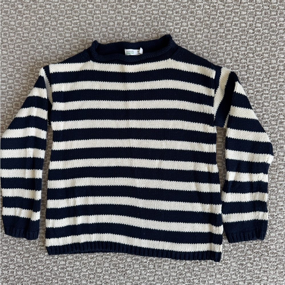 Crewcuts Kids Navy and Cream Roll Neck Striped Sweater